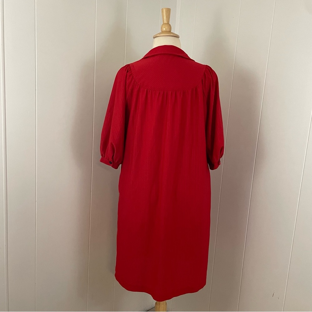 Vintage Midi Dress Women’s XL Stripe Polka Dot Henley Short Sleeve Shift Pockets - Picture 7 of 9